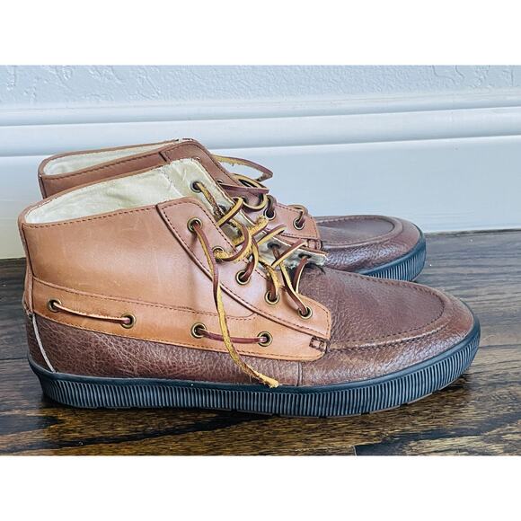 POLO RALPH LAUREN DELMONT ANKLE BOOT LEATHER LACE UP BROWN 12 - Picture 1 of 8